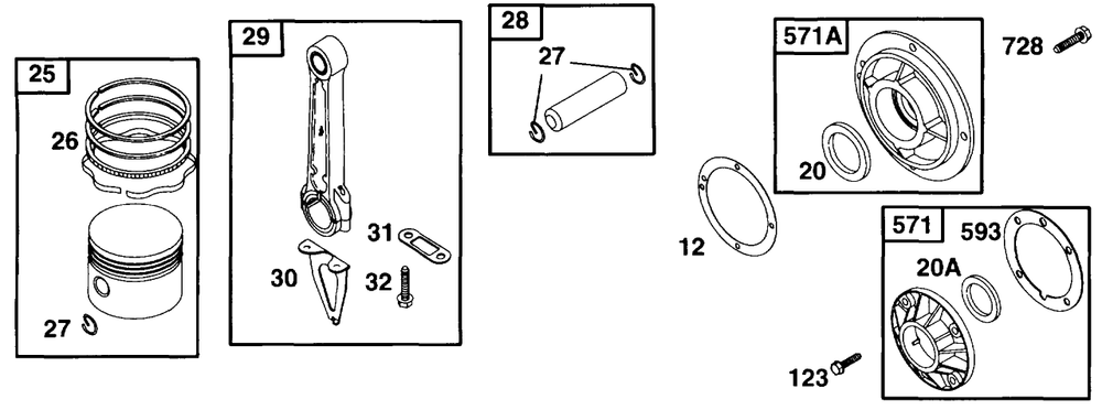Piston Grp, Bearing Cvrs, Diagram and Parts List for 233452-0636-XX  Briggs and Stratton Engine